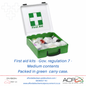 First Aid kit, Government Regulation 7 in Green Plastic box, Medium contents.