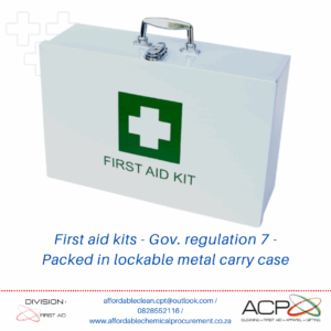 First Aid kit, Government Regulation 7, in Metal box. Medium contents.