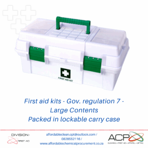 First Aid kit, Government Regulation 7 in White carry case plastic box, Large contents.